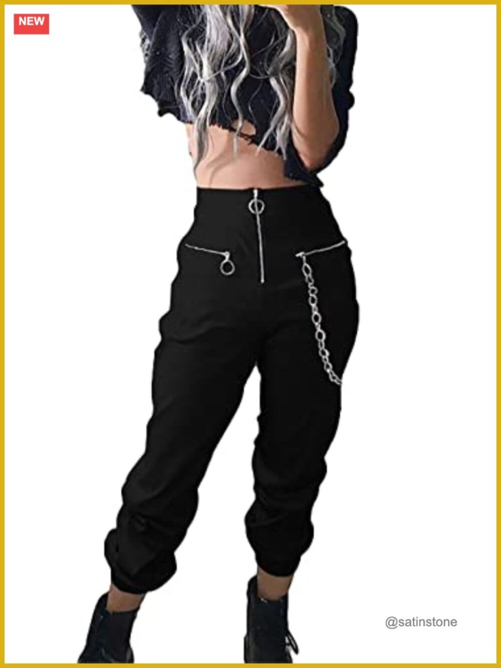 Gothic Pants Y2K Punk Zipper Trousers Grunge Harajuku High Waist Pants with